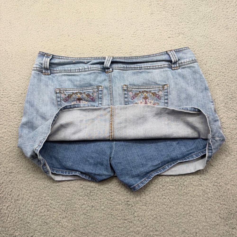 L.E.I. SLYH43520A Womens 16 Blue Denim Skort Sophia Hip Hugger Embroidered Y2K - Picture 6 of 11